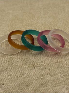 Set of Colorful glass Rings - Teal, Pink, Amber, Frosted size 6